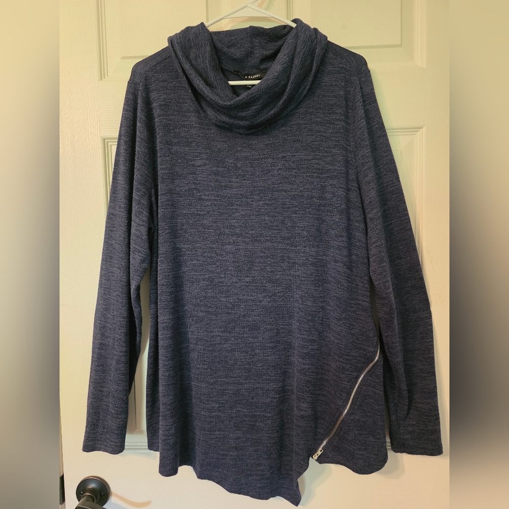 Zac & Rachel Heathered Navy Cowl Neck Pullover with Zipper